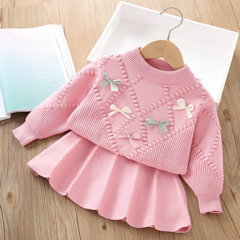 Girls Sweater Little Flower Two-piece Skirt