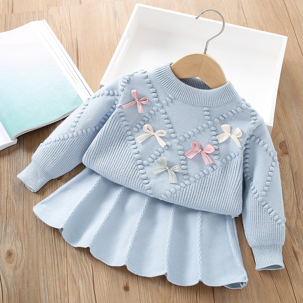 Girls Sweater Little Flower Two-piece Skirt