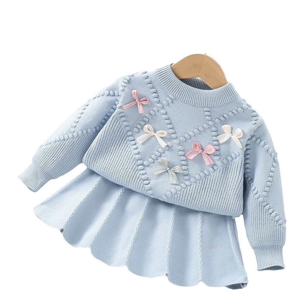Girls Sweater Little Flower Two-piece Skirt