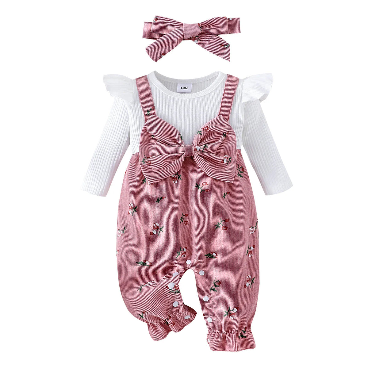 Floral Bow Overall Three Piece Set