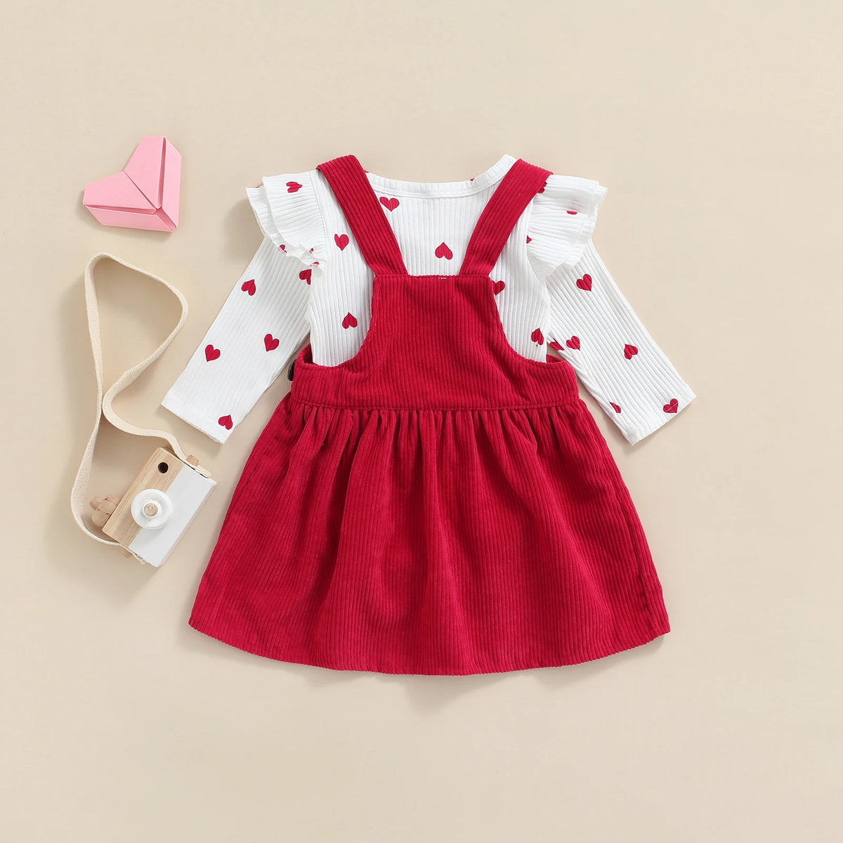 Heart Suspenders Skirt Long Sleeve Romper