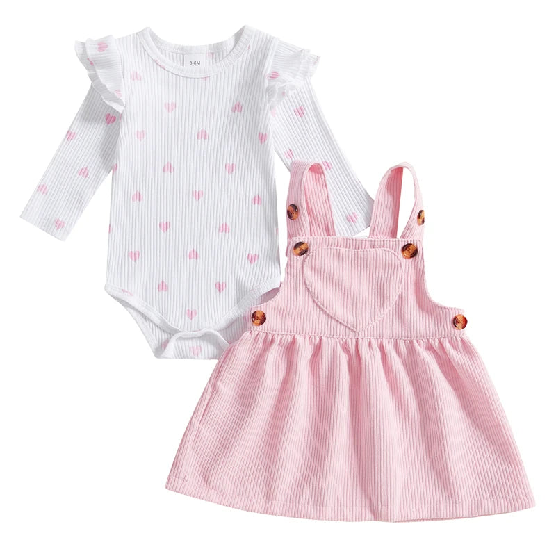 Heart Suspenders Skirt Long Sleeve Romper